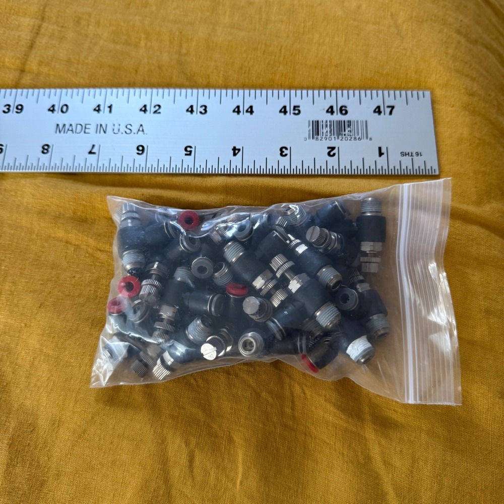 Lot of 5/32 4mm Pneumatic Air Flow Control Valves Push Connect Elbow Fittings